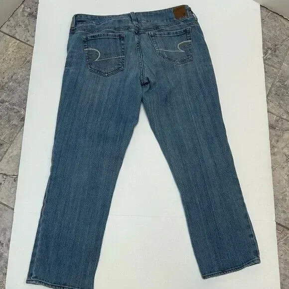 American Eagle Stretch Artist Crop Light Wash Distressed Jeans size 8 - Picture 5 of 5